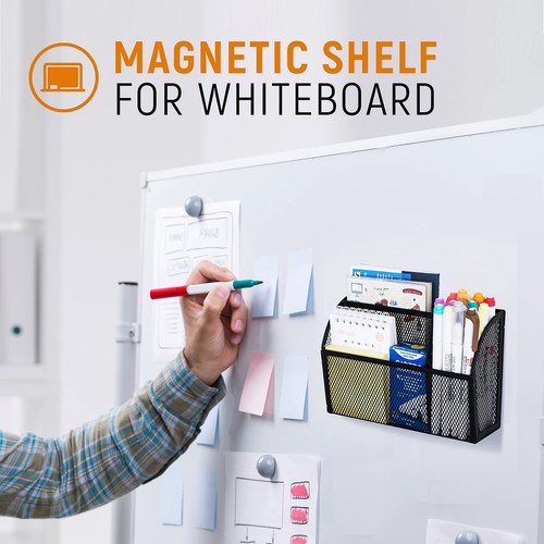 Magnetic Pencil Holder Shelf for the Whiteboard 3-Grid Mesh for Refrigerator - Picture 3 of 7
