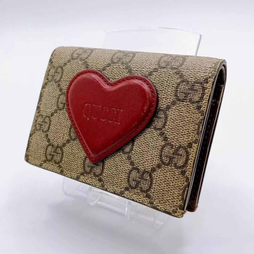 Gucci GG Supreme 648848 Portefeuille Compact PVC et Cuir Beige du Japon Rare