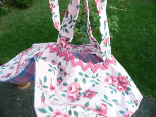 petit sac ancien en coton fleuri époque art-déco - Foto 4 di 5