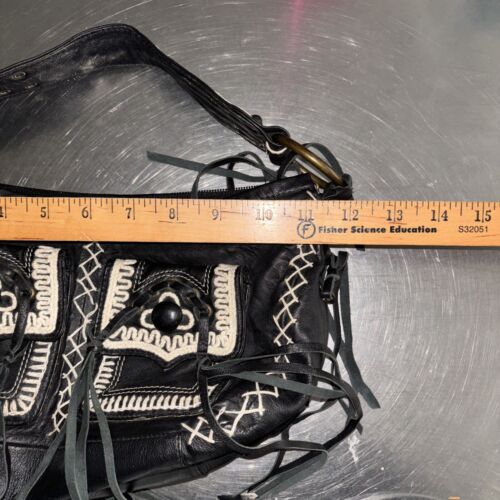 Vintage Betsey Johnson Black Laced & Tasel Satchel Bag *RARE! EUC - Picture 6 of 13