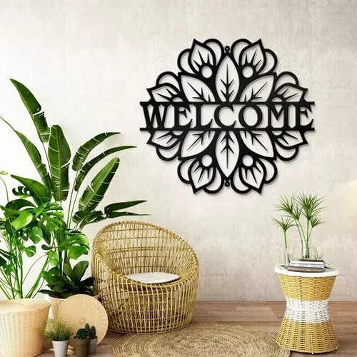 Personalized Welcome Black Metal Name Sign Home Decor Decorative Wall Art Gift - Picture 4 of 5