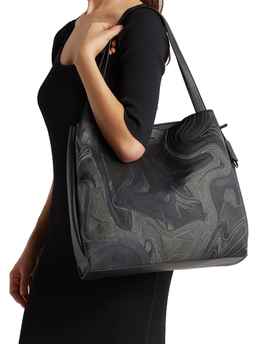 AUTÉNTICO NUEVO CON ETIQUETAS $795 TUMI Georgica Jodys Intrincado Patrón Cuero Bolso-Negro - Imagen 6 de 19