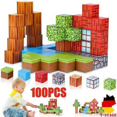 100PCS Blocks Magnetic Building Kinder Spielzeug Magnetische Bausteine Blöcke DE