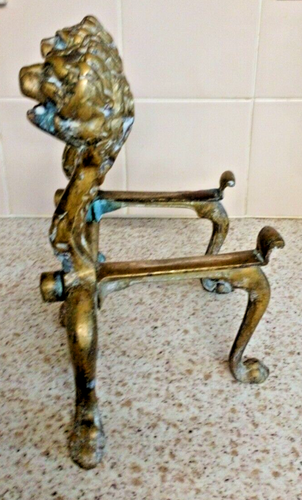 Brass Andirons Fire Dogs x2 Fireside Hearth With Lion Detail Vintage - Picture 3 of 4