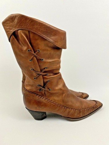 Fortissimo Brown Bronze Slouch Leather Boots Womens Japan Sz 24 US 8 - Picture 4 of 12