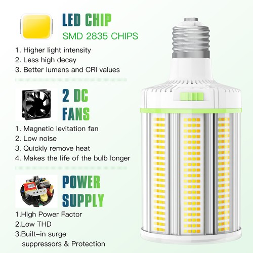 600W Equivalent LED Corn Light Bulb 150W/120W/90W 4500K-57000K E39 100-277VAC - Picture 10 of 15