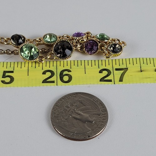 Liz Claiborne Green And Purple Crystal Charm Necklace 17 In Lobster Clasp - Picture 11 of 11