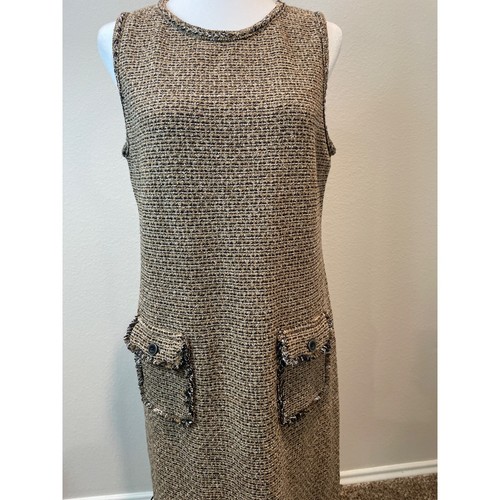 J. Jill Sleeveless Brown Tweed Front Pocket Dress - Picture 3 of 8