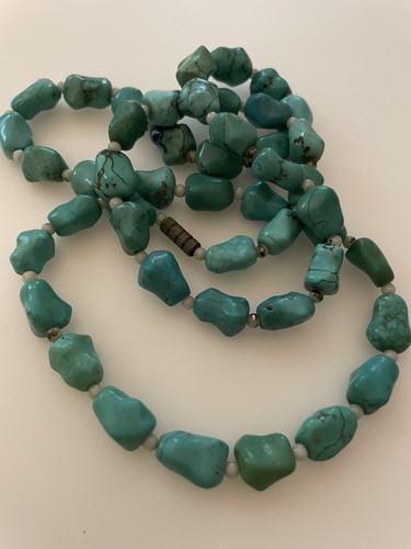 Vintage Chinese Necklace, Carved Turquoise Beads - 第 5/5 張圖片