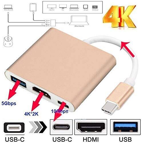 Type C USB 3.1 to USB-C 4K HDMI USB 3.0 Adapter Cable 3 in 1 Hub For Macbook Pro - Picture 2 of 12