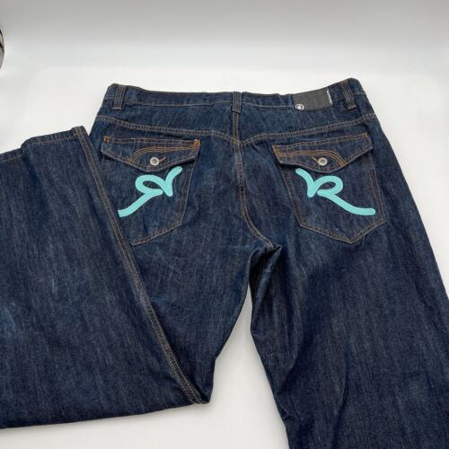 Vintage Y2K Rocawear Wide-Leg Skate Blue Jeans 42x33" 21" Opens Evisu JNCO Style - Picture 1 of 19