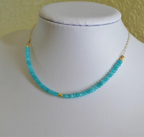 Gorgeous Faceted Natural Paraiba Tourmaline Yellow Gold Choker Necklace Handmade - Picture 3 of 6