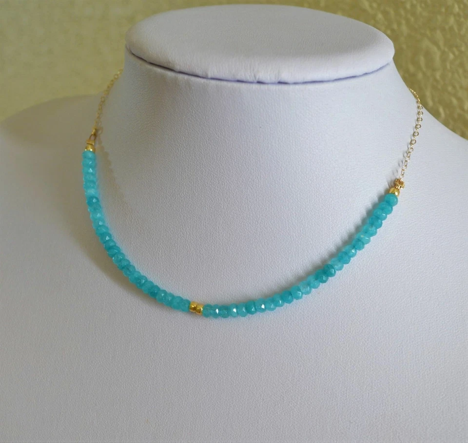 Precioso Collar Gargantilla Facetado Natural Turmalina Paraiba Oro Amarillo Hecho a Mano Foto 3 de 4