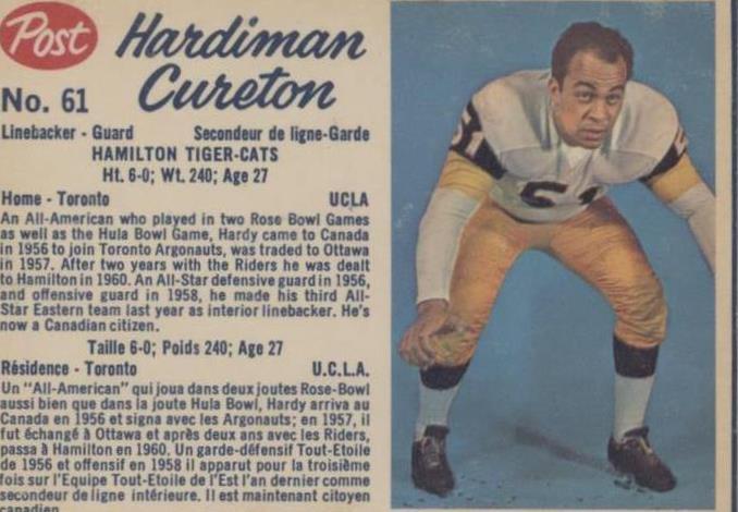 1962 Post Cereal CFL Hardiman Cureton #61 - 1 of 2