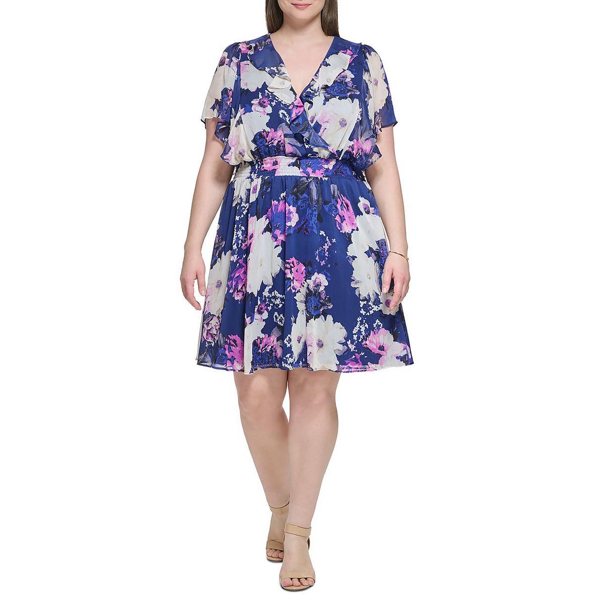Женское синее коктейльное короткое платье-клеш для работы DKNY Womens 20W BHFO 5437