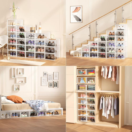 12 Pack X Large Shoe Organizer Storage Boxes for Closet, Modular Space Saving Sh - Picture 7 of 12