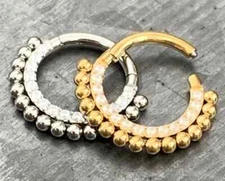 1pc Ball Line Paved Gem Hinged Segment Ring 16g Septum Clicker Surgical Steel 
