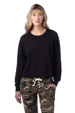 Alternative 292256 Women's Main Stage Long Sleeve Cropped Tee, Black, Small