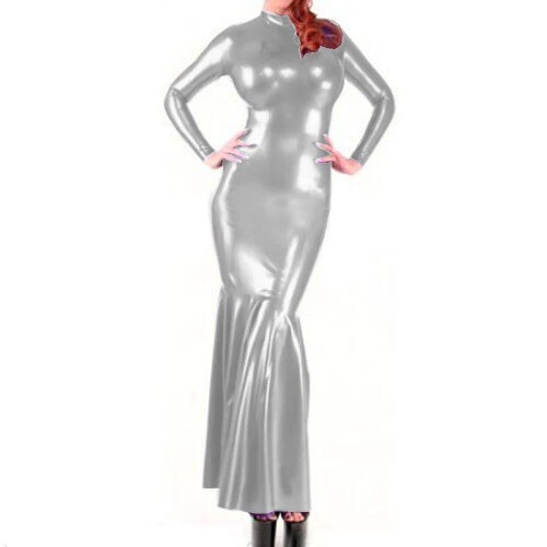 Sexy Latex Gown Rubber Dress Faux Leather PVC Party Club Hip Fishtail Outfits - Picture 13 of 41