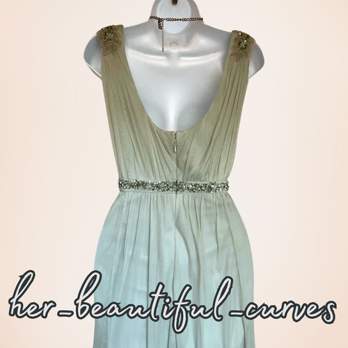 MONSOON SAGE GREEN MAXI EVENING OCCASION PARTY DRESS SIZE 16 new - Picture 7 of 9