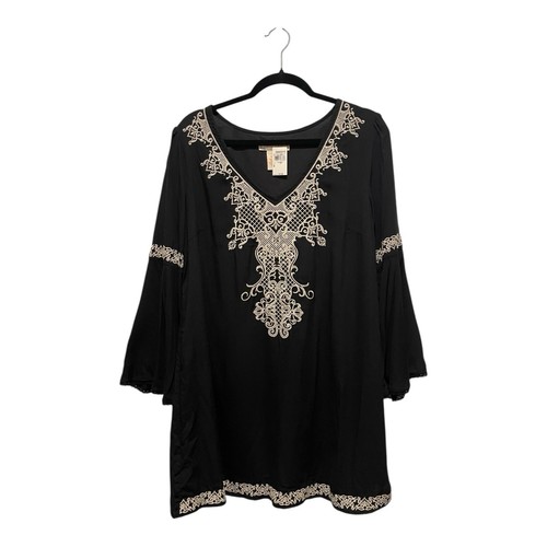 NWT Flying Tomato Embroidered Black Boho Bell Sleeve Dress Size M Retail $42