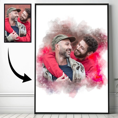 Watercolour Portrait From Photo Custom Romantic Gift For Couples Print Canvas - Picture 7 of 9