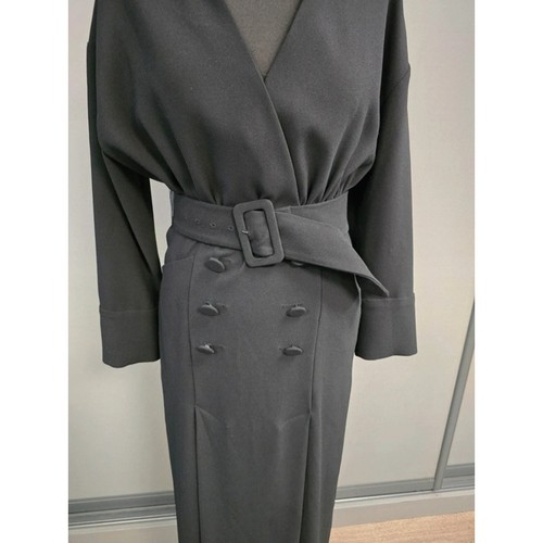 Abito midi doppio spacco ZARA nero crepe dettaglio bottoni taglia small - Foto 3 di 14