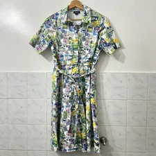 Studio Park S Petite Cotton Postcard Hawaii Vacation Office Casual Shirt Dress