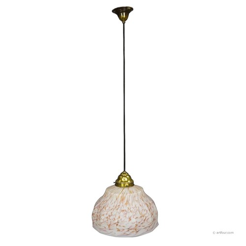Vintage Pendant Light with White and Antique Pink Glass Shade ca. 1950 - Picture 1 of 6