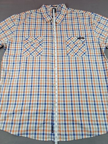Encye Men's 5XL Blue/Orange Striped Short Sleeve Button-Up Casual Shirt - Picture 8 of 10