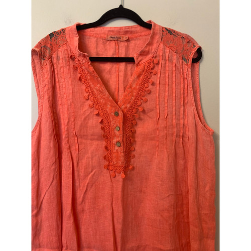 Alessia Pacini Leinen Midi Ärmellos Kleid Koralle Bestickt Made in Italy 1X - Bild 3 von 8