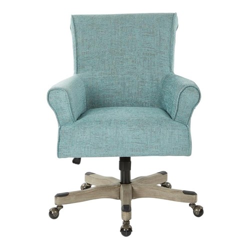 Pemberly Row Office Chair in Turquoise Fabric with Gray Wash Wood - Picture 2 of 5