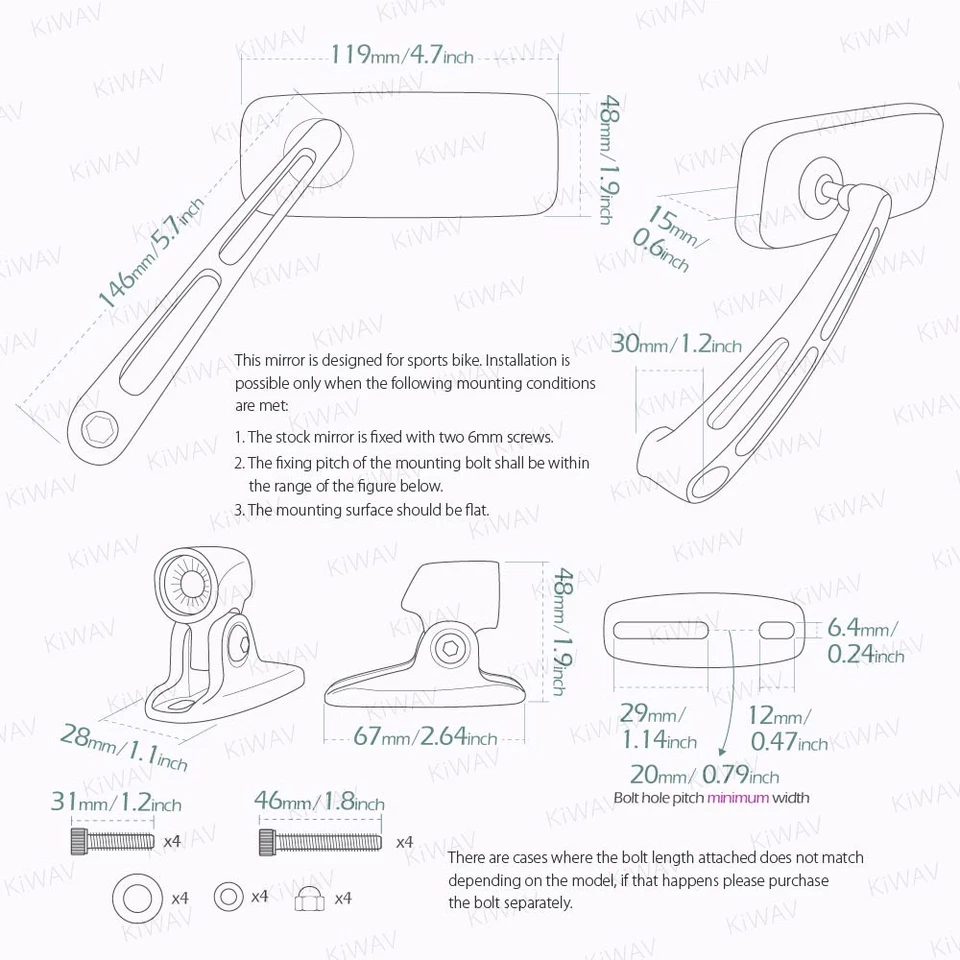 Chrome fairing mirrors ClassicMX mat black base adjustable Kawasaki Ninja ZX ZZR - Imagem 2 de 4