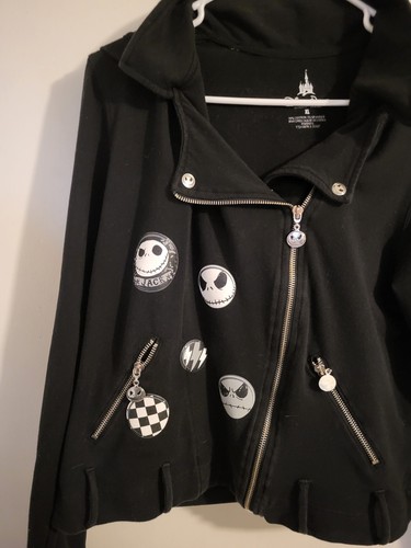 Disney Parks Nightmare Before Christmas Jack Skellington Crop Moto Jacket Sz XL - Picture 2 of 9