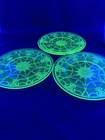 (3) GLOWS Uranium Vaseline Green Cameo Ballerina Glows 9 1/4" Dinner Plates MORE