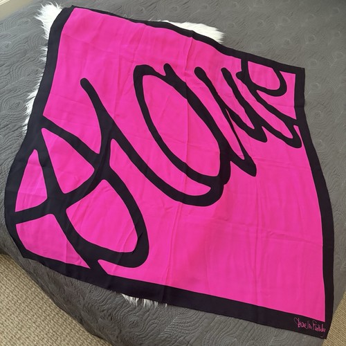 Vintage Diane von Furstenberg schwarz & rosa Seide 34” x 35” quadratischer Schal EUC