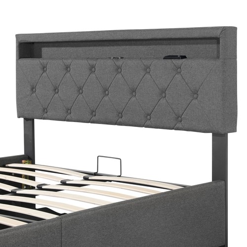 RGB-LED Polsterbett Doppelbett 160x200 mit Ladestation Stauraumbett Bettgestell - Bild 19 von 21