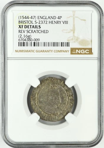 (1544-47) 2.16g ENGLAND 4P FOURPENCE BRISTOL S-2372 HENRY VIII NGC XF DETAILS
