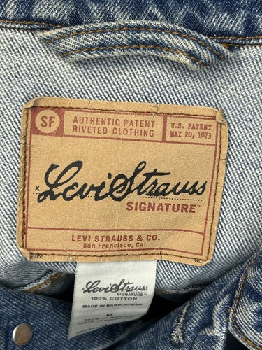 Vintage Y2K Levi Strauss Signature Trucker Denim Jacket Rolling Stones Patch M - Picture 3 of 11