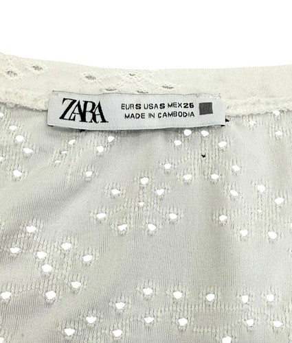 Zara Boho Eyelet Peplum Top Smocked Waist Sleeves Off White Womens Size Small - Picture 2 of 3
