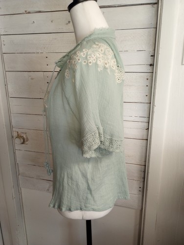 Chelsea & Theodore Boho Bauern Top mittelgrün bestickt Spitzenborte Quaste - Bild 5 von 13