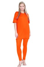 Womens Tracksuit Oversized Longline T Shirt Gym Leggings 2 Pcs Plain Co-ord Set