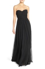 JENNY YOO Mira Convertible Strapless Pleat Chiffon Gown Sz 6 Black