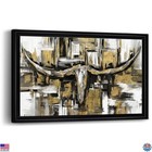 Abstract Longhorn Wall Art Decor Black Gold Framed Modern Painting 16"x24"