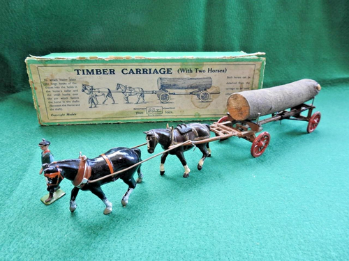 BRITAINS LEAD 1928 RARE BOXED No.12F FARM TIMBER CARRIAGE 2 HORSES & STABLE LAD - Picture 3 of 8