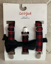 Cat  Jack Boy's Bow Tie  Suspenders Set Red Black Plaid - One Size Fits Most