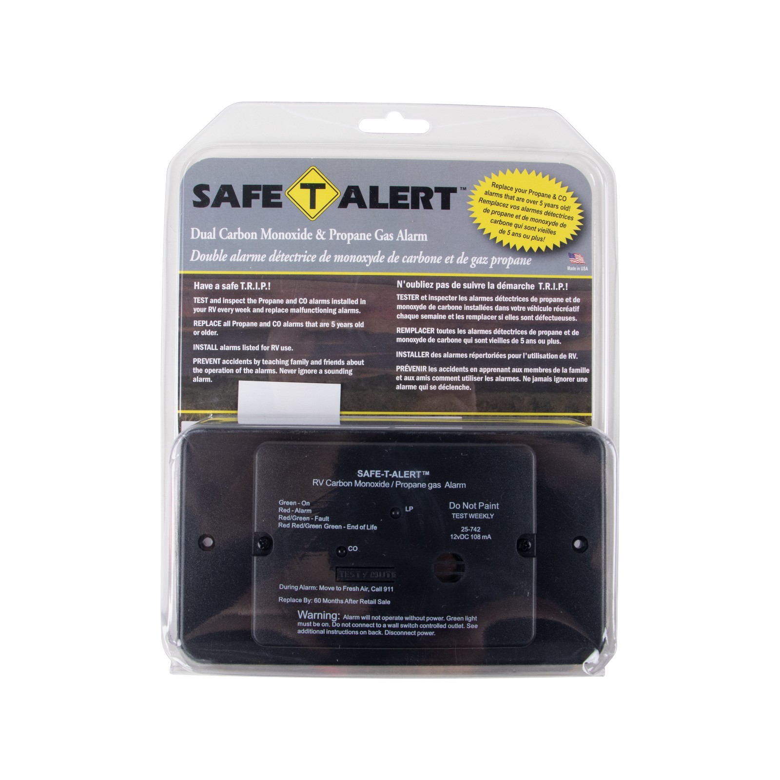 Safe T Alert 25-742-BL Dual LP&sol;CO Alarm – Flush Mount Black RV Detector