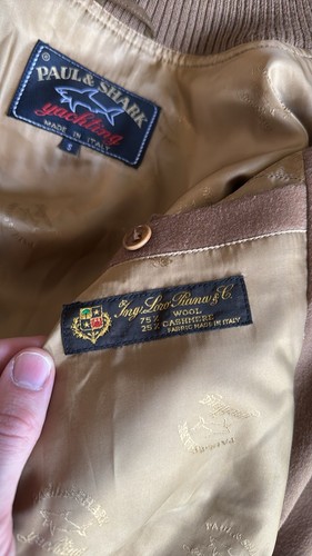 Paul & Shark Loro Piana Hombre S Pequeña Marrón Lana Cachemira Bomber Chaqueta Usada en Excelente Condición - Imagen 7 de 9