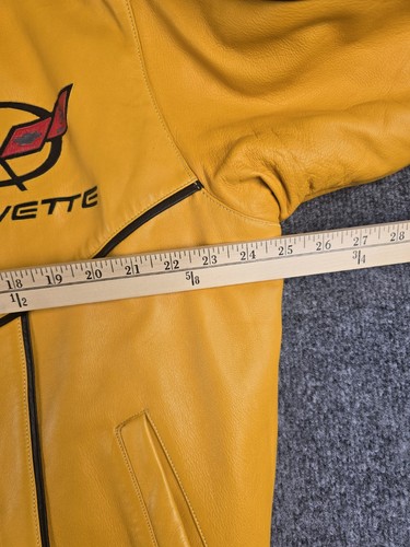 Corvette Yellow Leather Bomber Jacket w/ Black Pinstripe Medium - Picture 11 of 19