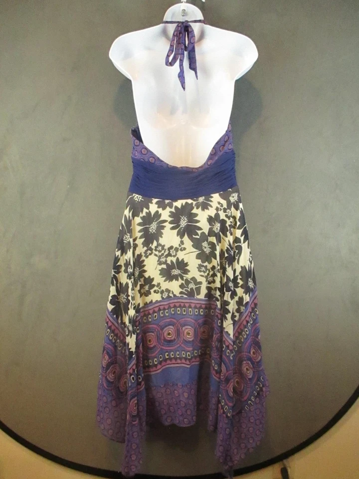 Vestido Sangría Mujer 8 Púrpura Seda Halter Pañuelo Dobladillo Floral Boho Hada Foto 4 de 4